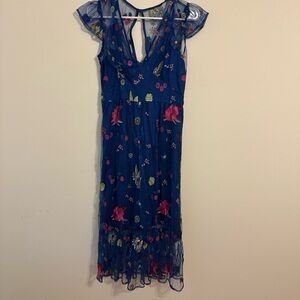 Anthropologie Navy Floral Midi Dress